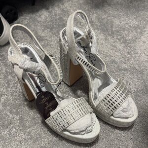 Elegant Silver Block Heel Sandals